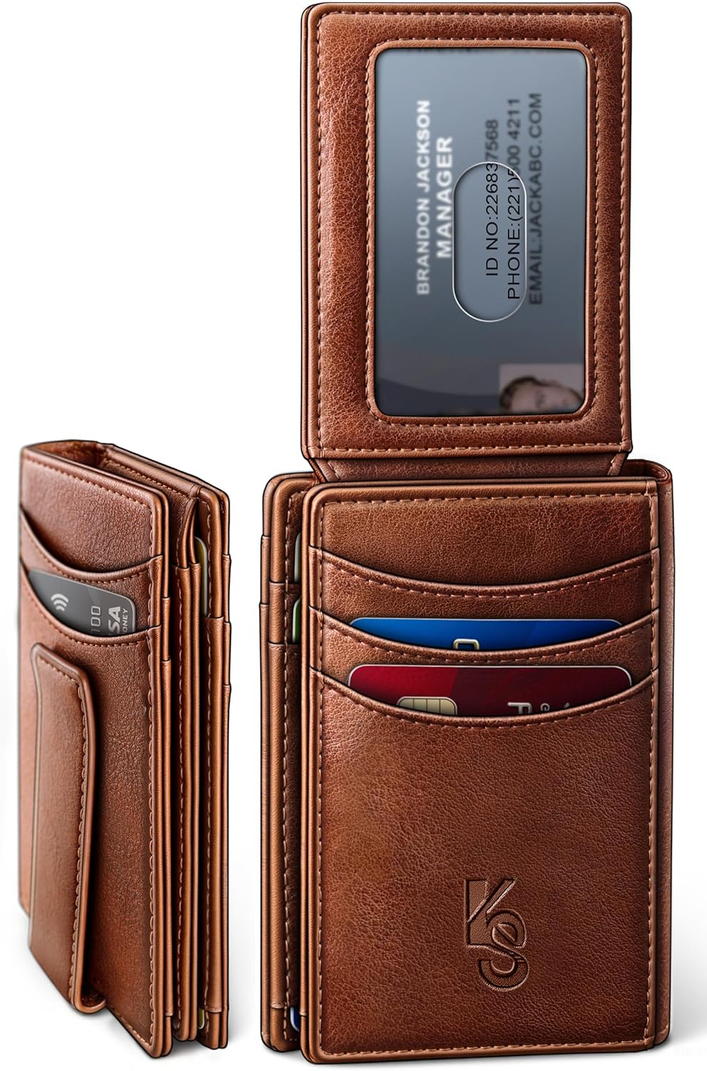 KEMISANT Billetera para hombre, delgada de cuero con clip para dine...