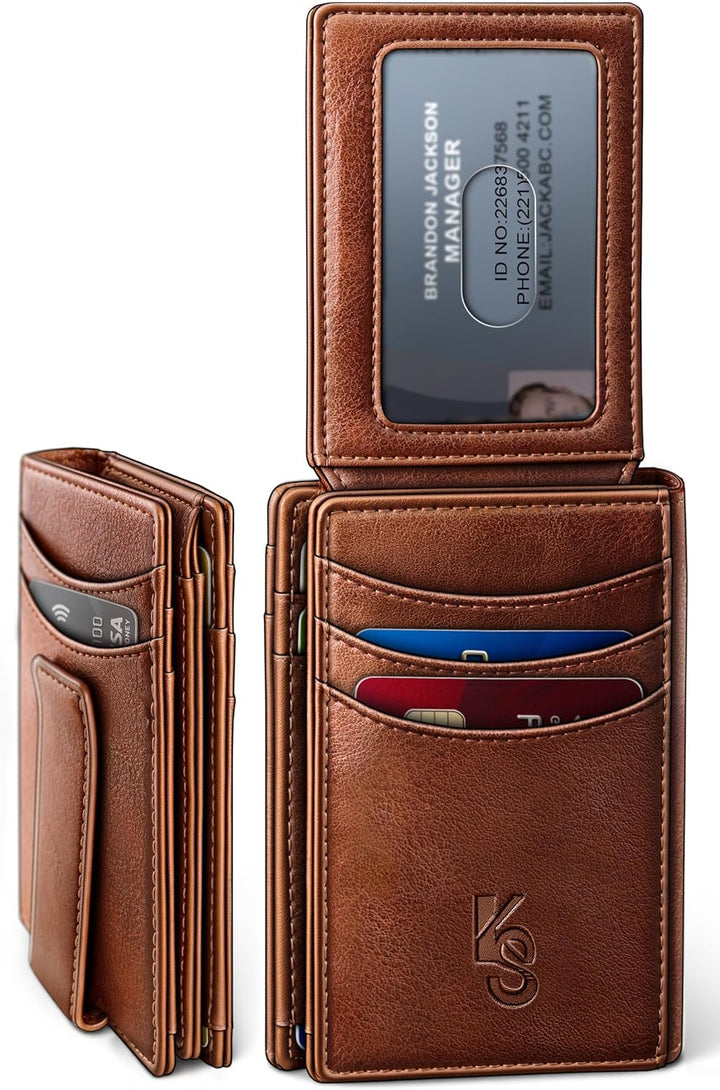 KEMISANT Billetera para hombre, delgada de cuero con clip para dine...