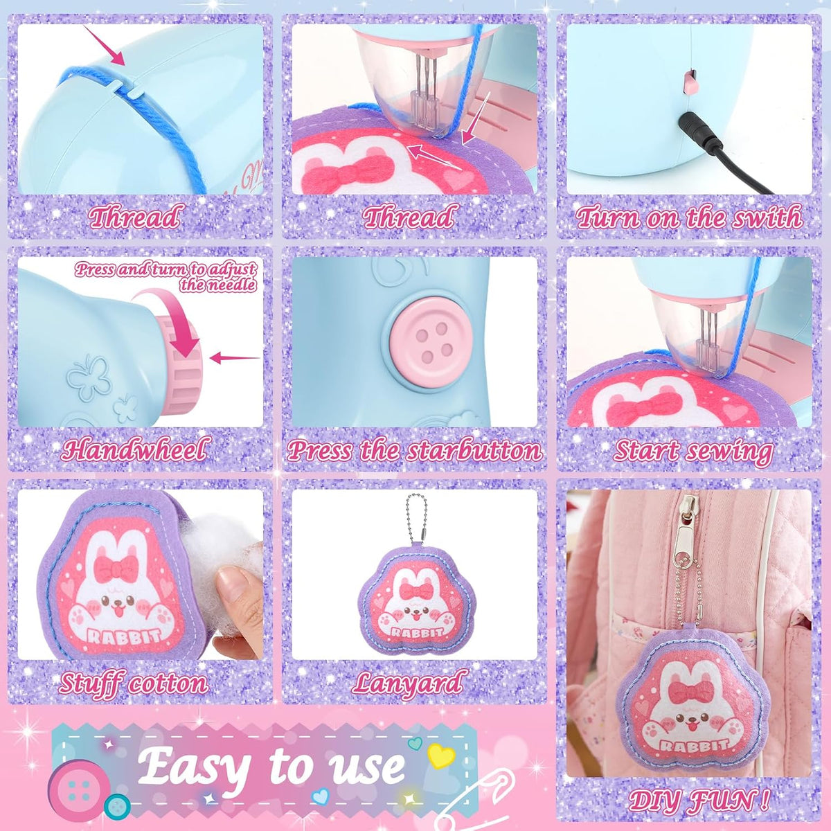 deAO Mini máquina de coser para niños, juego de arte y manualidades, kit de