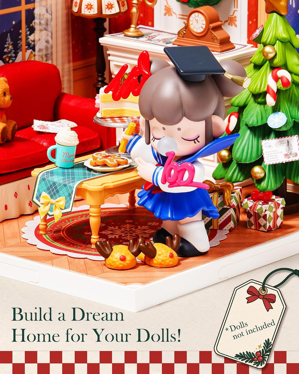 Rolife Super Creador de Navidad, casa en miniatura de plástico, juego de construcción con chimenea y árbol de Navidad, manualidades, pasatiempos, bloques de construcción
