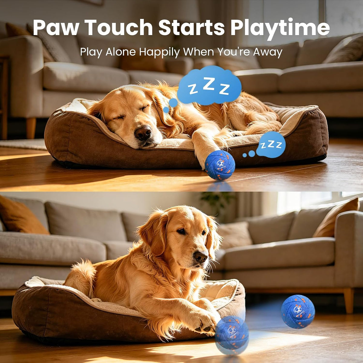 Smart - Pelota interactiva de juguetes para perros, bola de rebote y rodamiento automático, material de E-TPU resistente a las masticaciones, 3 modos interactivos, IPX7 impermeable