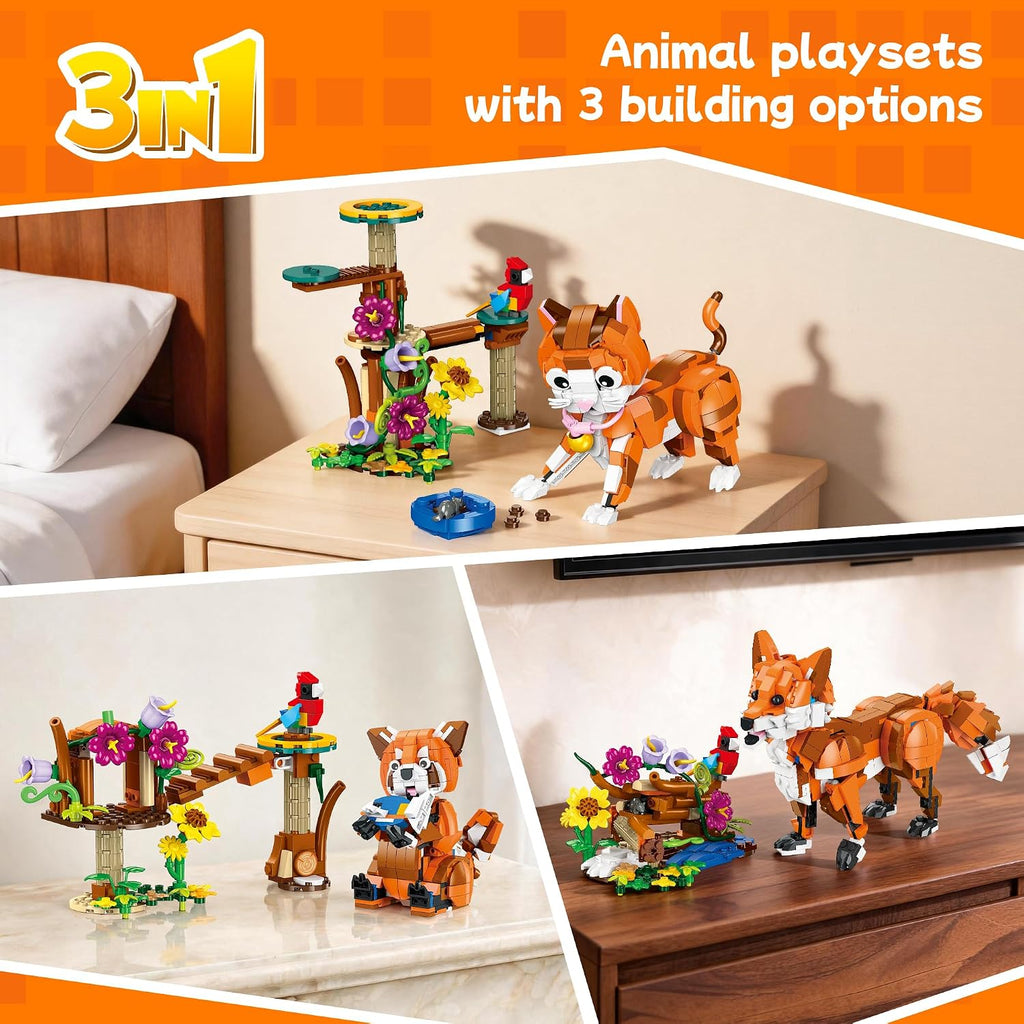 Juego de construcción de animales 3 en 1 para niños mayores de
