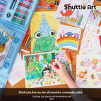 Shuttle Art Juego de Arte para Niños de 335 Piezas, Suministros de Arte Multimedia, Kit de Arte de Regalo con Caballete Tríptico, 2 Blocs de Dibujo, 2 Libros para Colorear, Pasteles al Óleo, Crayones