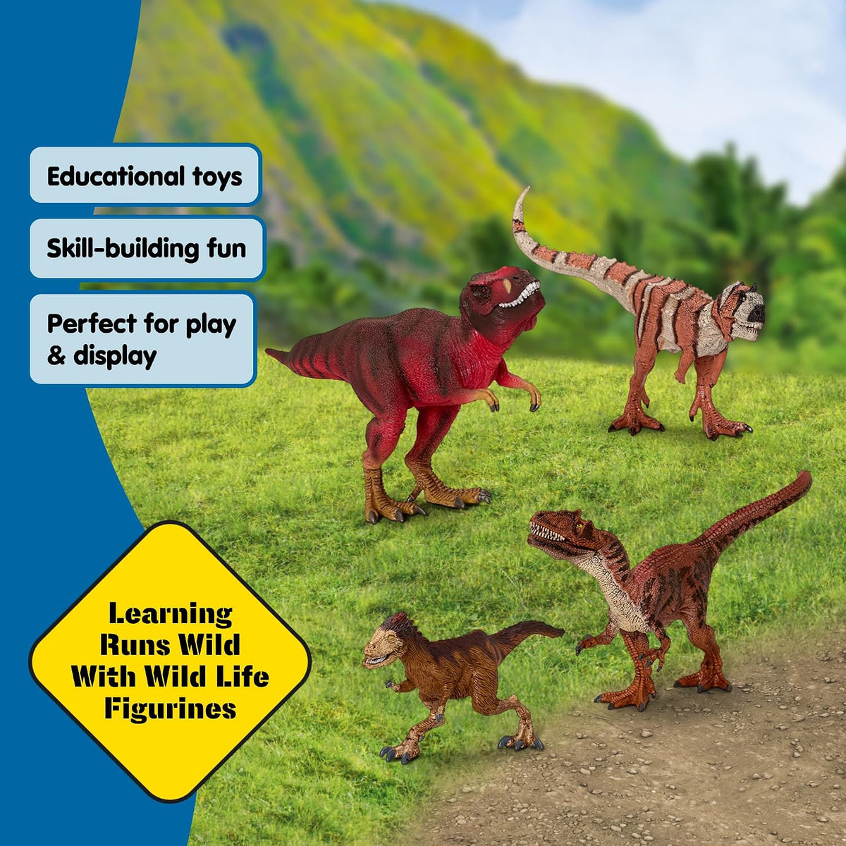 Schleich Dinosaurios – Juego de 4 piezas de dinosaurios rojos para niños y niñas – con figura de T Rex, Allosaurus, Intrepidus y Majungasaurus – Figura de dinosaurio realista de la era jurásica para