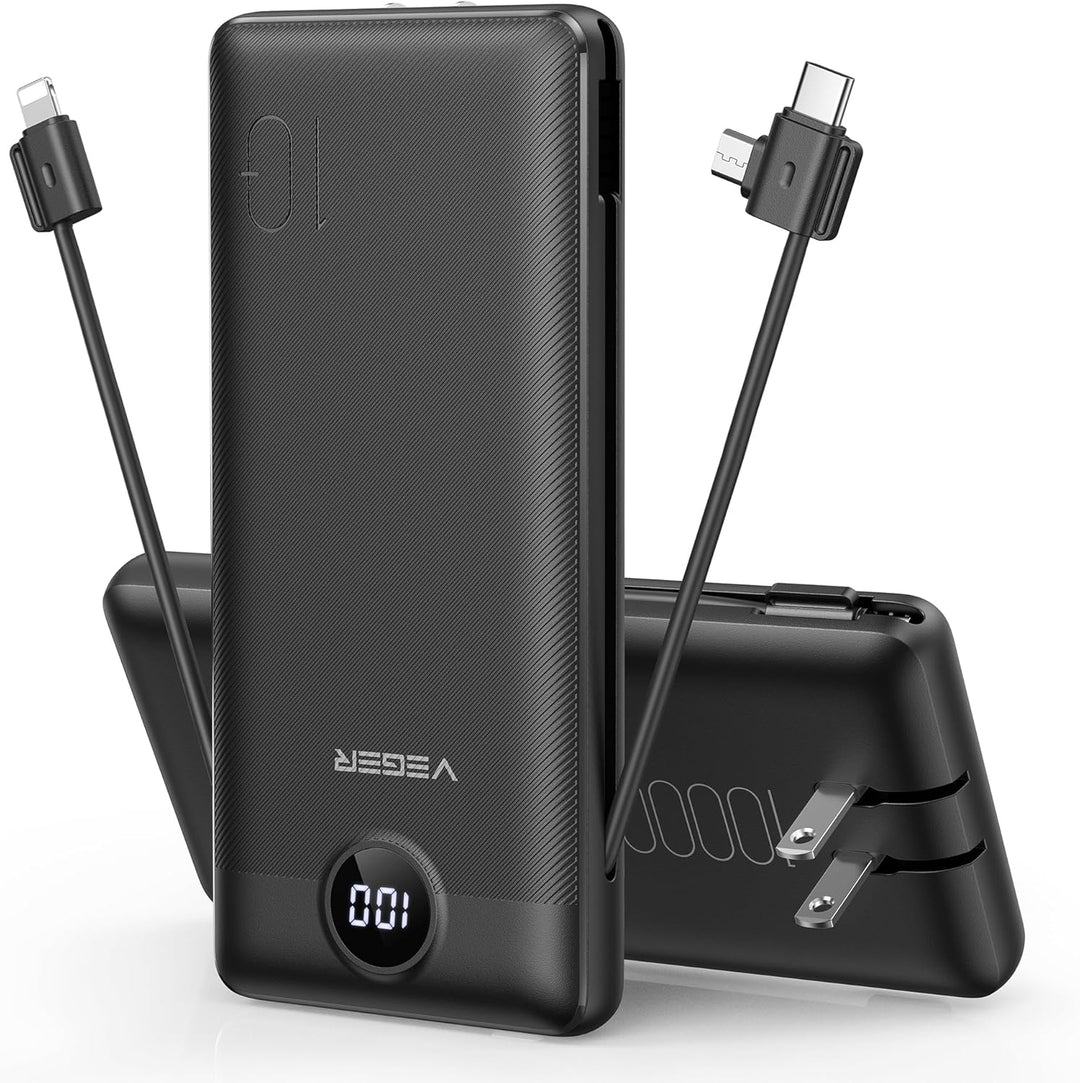 VEGER Cargador portátil para iPhone con cables integrados y enchufe...