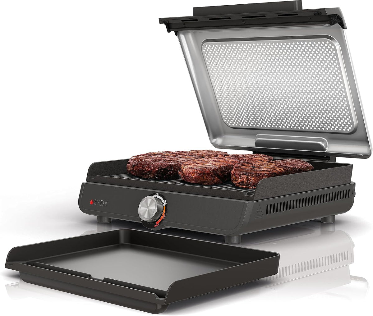 Ninja® Sizzle™ - Parrilla y plancha para interiores, 14 pulgadas, 500 °F, gris/plata, GR101