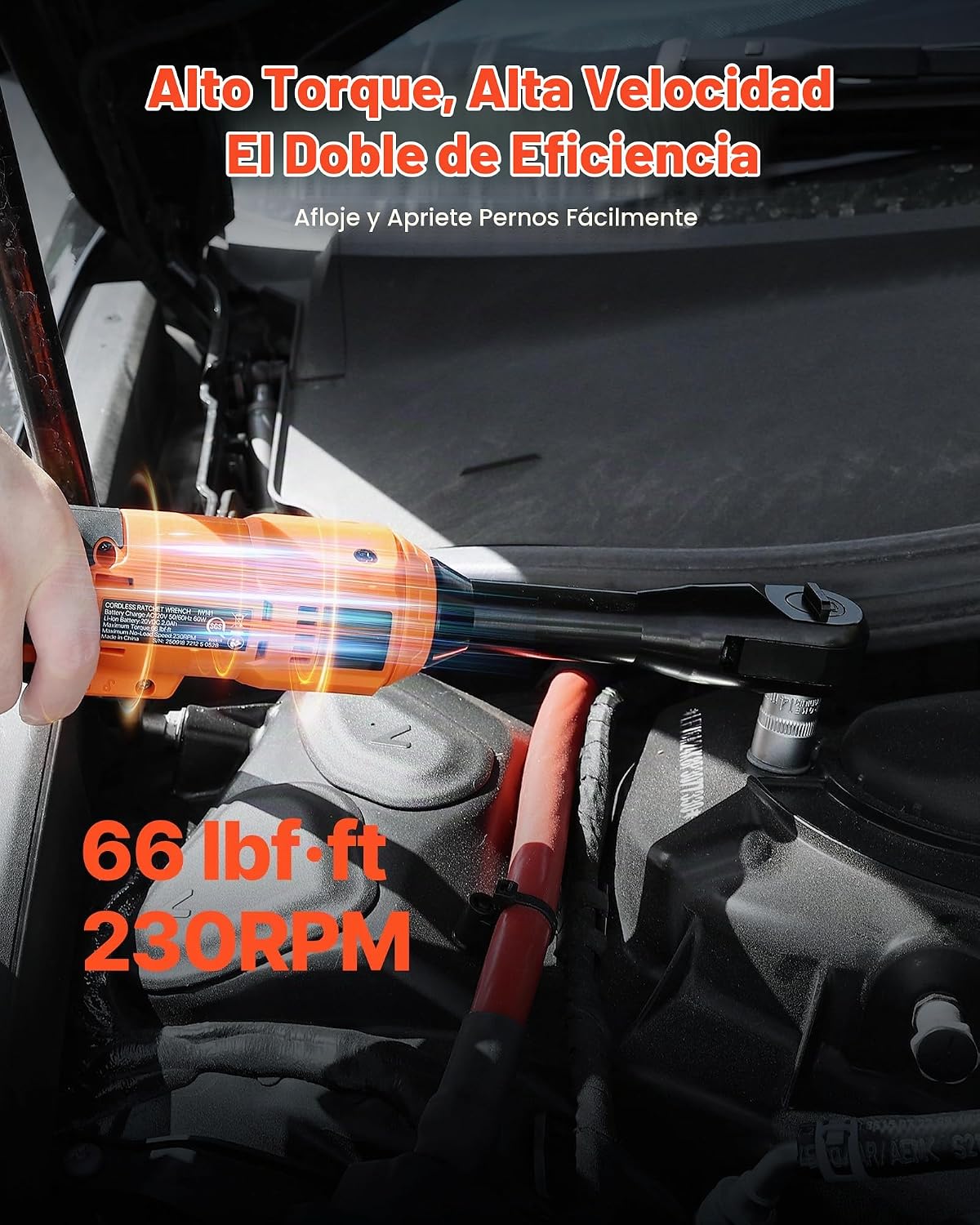 VEVOR Llave de trinquete inalámbrica, transmisión de 3/8 pulgadas, 230 RPM, hasta 66 ft-lbs de torque, juego de llaves de trinquete eléctricas a batería con dos baterías de 2.0Ah, cargador, dados