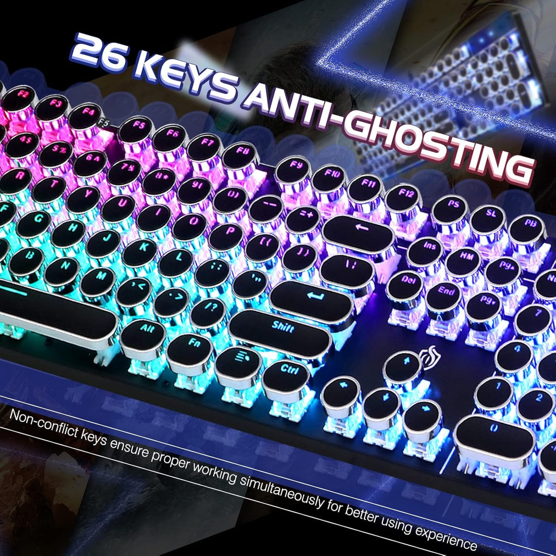 YSCP Teclado mecánico para juegos estilo máquina de escribir, retro...