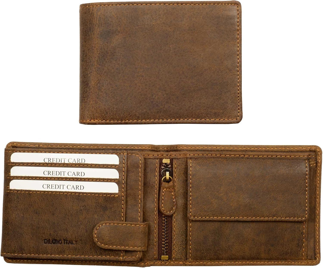 DiLoro Billetera plegable de cuero para hombre, tamaño completo, co...