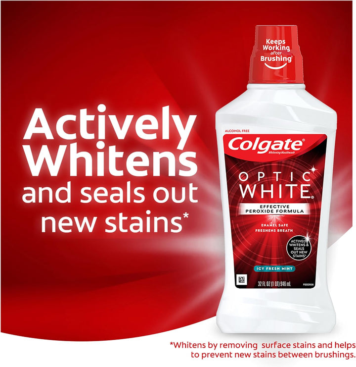 Colgate Optic White Teeth Whitening Enjuague bucal Icy Fresh Mint,...