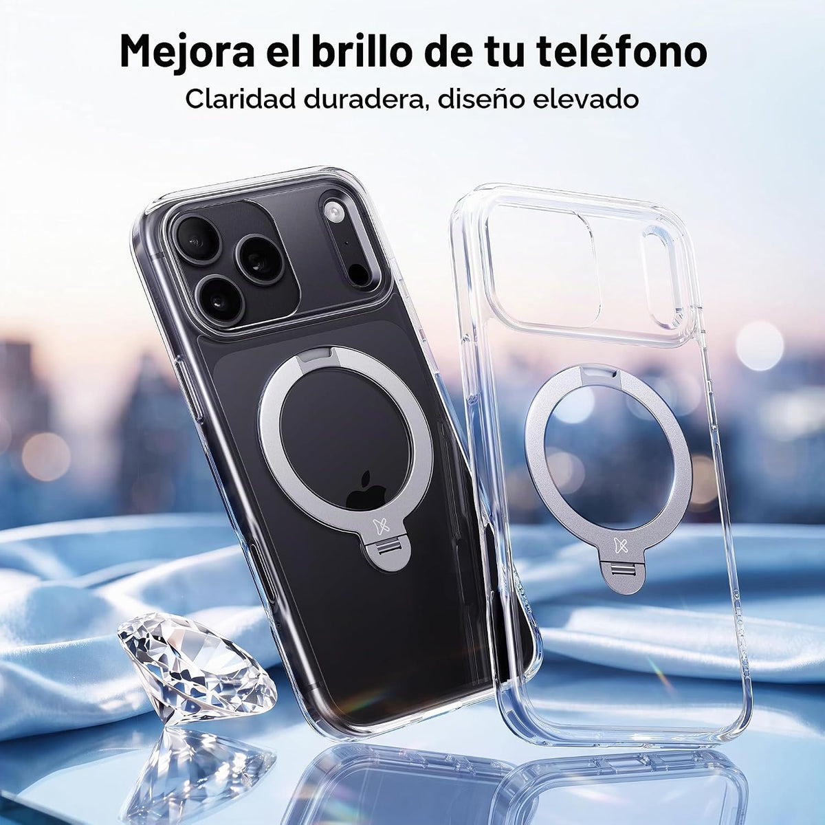 CASEKOO Funda para iPhone 17 Pro con soporte magnético giratorio de 360 grados compatible con MagSafe, protección militar contra caídas de 17 pies con soporte de 6.3 pulgadas, transparente