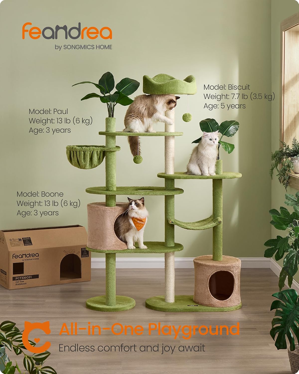 Feandrea - Árbol para gatos, torre de felpa de varios niveles de 68.1