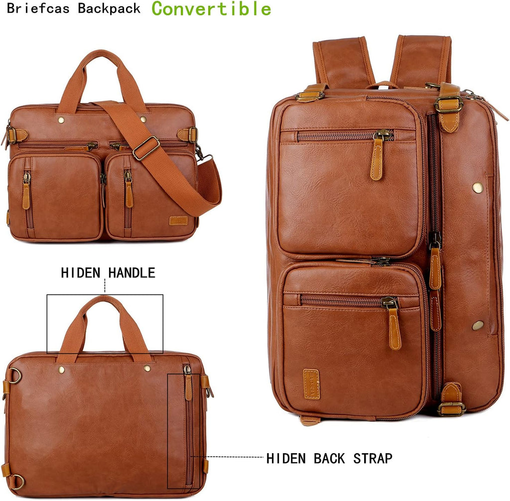 Maletín de cuero vegano para hombre, mochila híbrida de 17 pulgadas, bolsa de mensajero de negocios HB-22