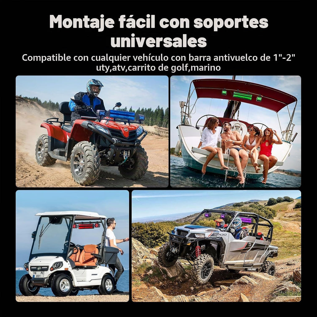 Ehaho Barra de sonido estéreo UTV de 2.1 canales (subwoofer) y altavoces, barra de sonido Bluetooth ATV de 16.9 pulgadas con luces RGB, altavoces impermeables para carrito de golf, barra de sonido