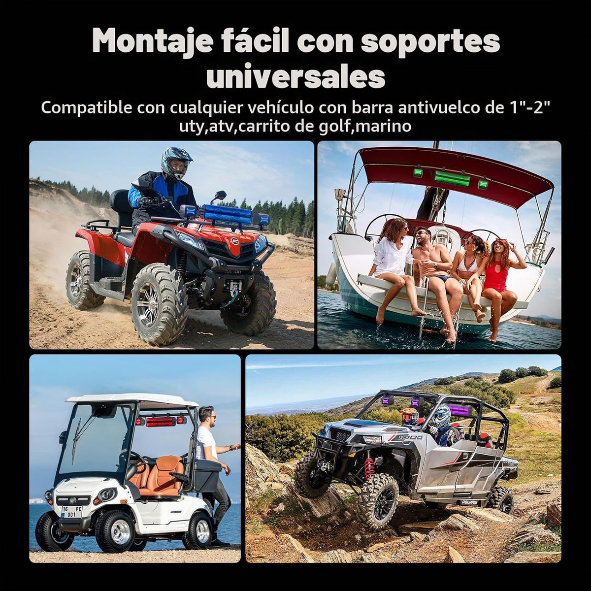 Ehaho Barra de sonido estéreo UTV de 2.1 canales (subwoofer) y altavoces, barra de sonido Bluetooth ATV de 16.9 pulgadas con luces RGB, altavoces impermeables para carrito de golf, barra de sonido