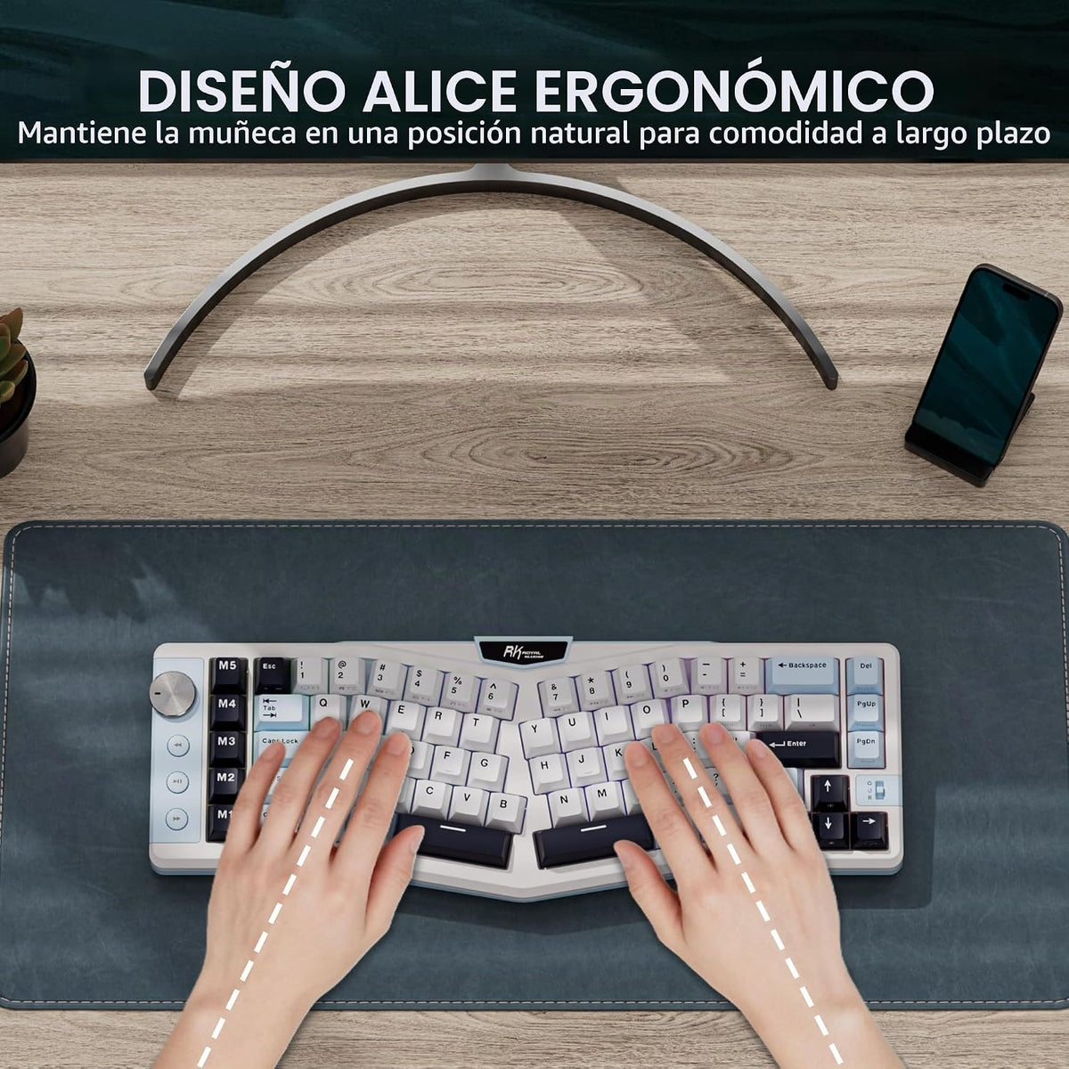 RK ROYAL KLUDGE Teclado mecánico inalámbrico ergonómico A72 Alice, Dividido