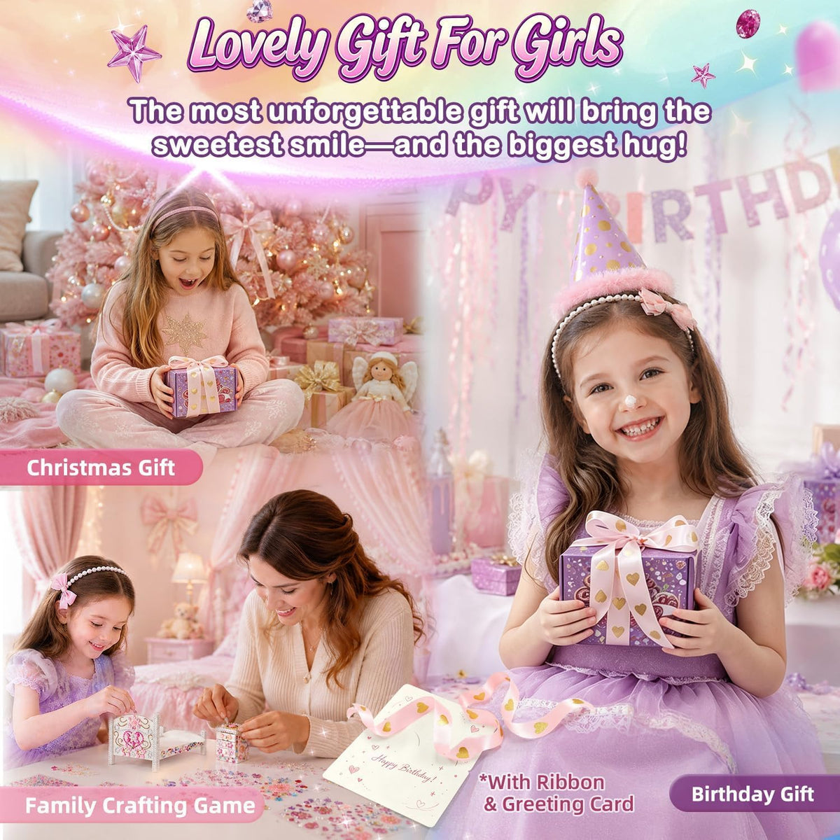 iland Kit de arte de gemas para dormitorio de 6 a 8 años, regalos de