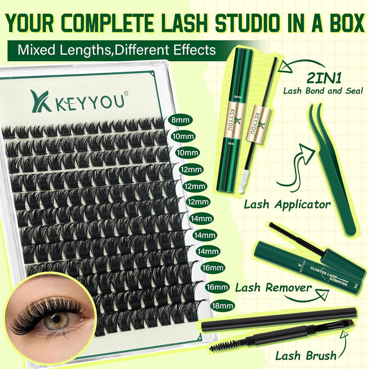 Kit de racimos de pestañas KEYYOU 144 piezas, racimos de pestañas d...