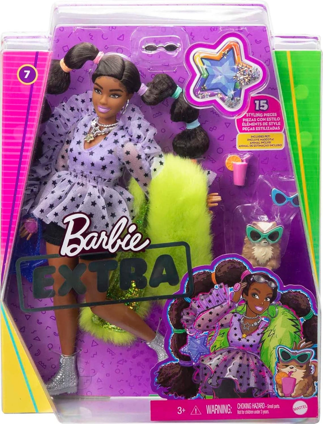 Barbie Muñeca extra y accesorios con coletas largas y lazos para el...