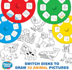 Proyector de dibujo para niños de 3 años en adelante, el kit de proyector de rastreo preescolar incluye 32 dibujos de animales en 4 discos resistentes, 8 crayones y 1 bloc de papel de dibujo para un divertido aprendizaje basado en juegos