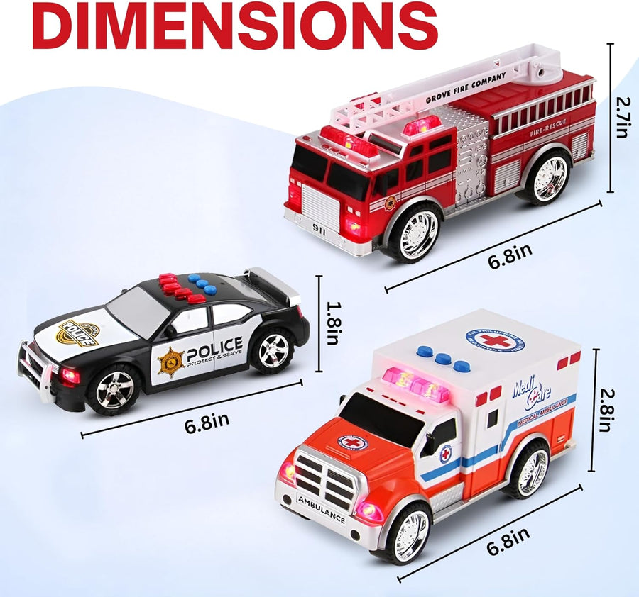 Juego de vehículos de emergencia de juguete para niños con