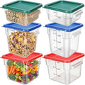 Lallisa 6 recipientes de almacenamiento de alimentos con tapas, recipientes de alimentos cuadrados transparentes con asas, contenedor de policarbonato para restaurante, juego de almacenamiento de cereales comerciales para cocina, 2, 4 y 6 cuartos de galón