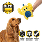 Bite Force - Monstruo amarillo de perro duradero y fuerte con chirriador, reforzado con kevlar para masticadores agresivos - Amarillo