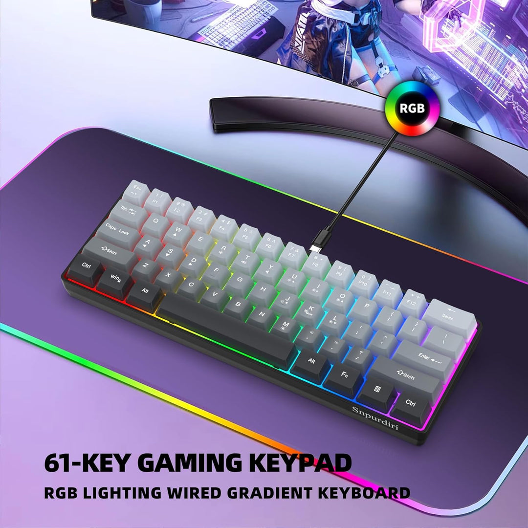 Snpurdiri - Teclado para videojuegos 60% con cable, retroiluminado...