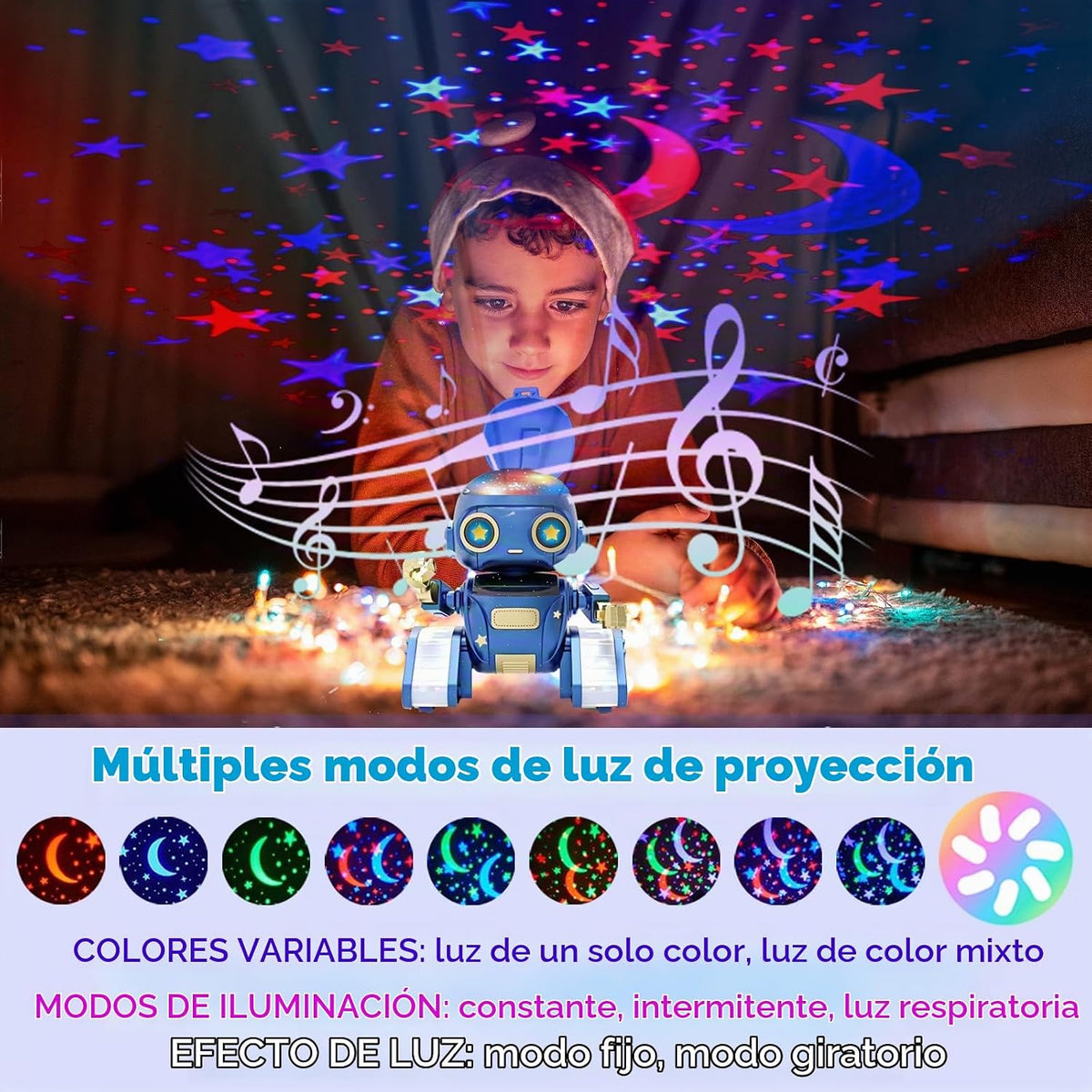 Aikmi Robot Toys para niños de 4 a 12 años, robot RC con proyector de luz nocturna, gesto