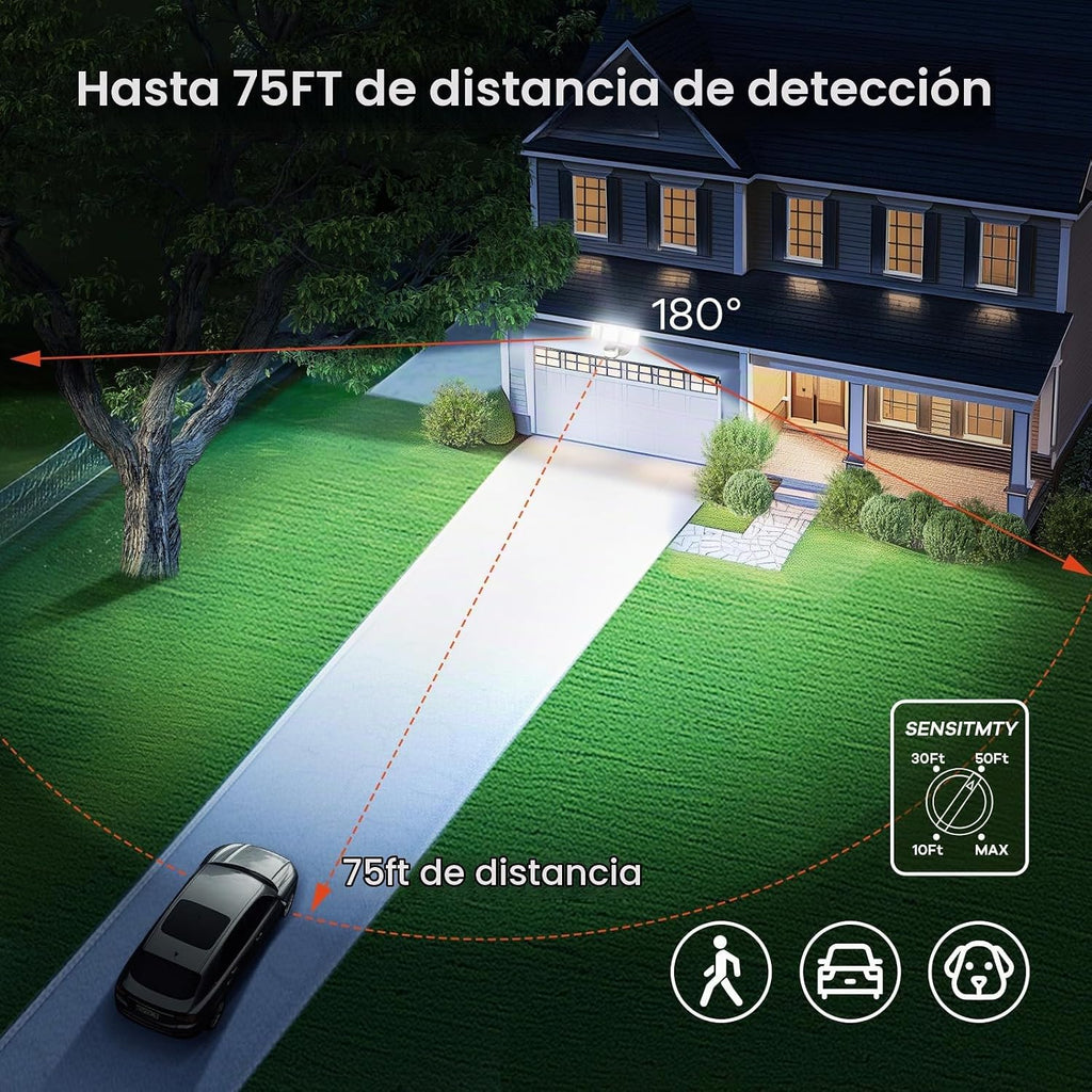 OREiN Luz de inundación para exteriores con sensor de movimiento, 42 W, 6500 lm, luz de seguridad LED súper brillante, modos de atardecer a amanecer/automático/manual, reflector impermeable IP65 con