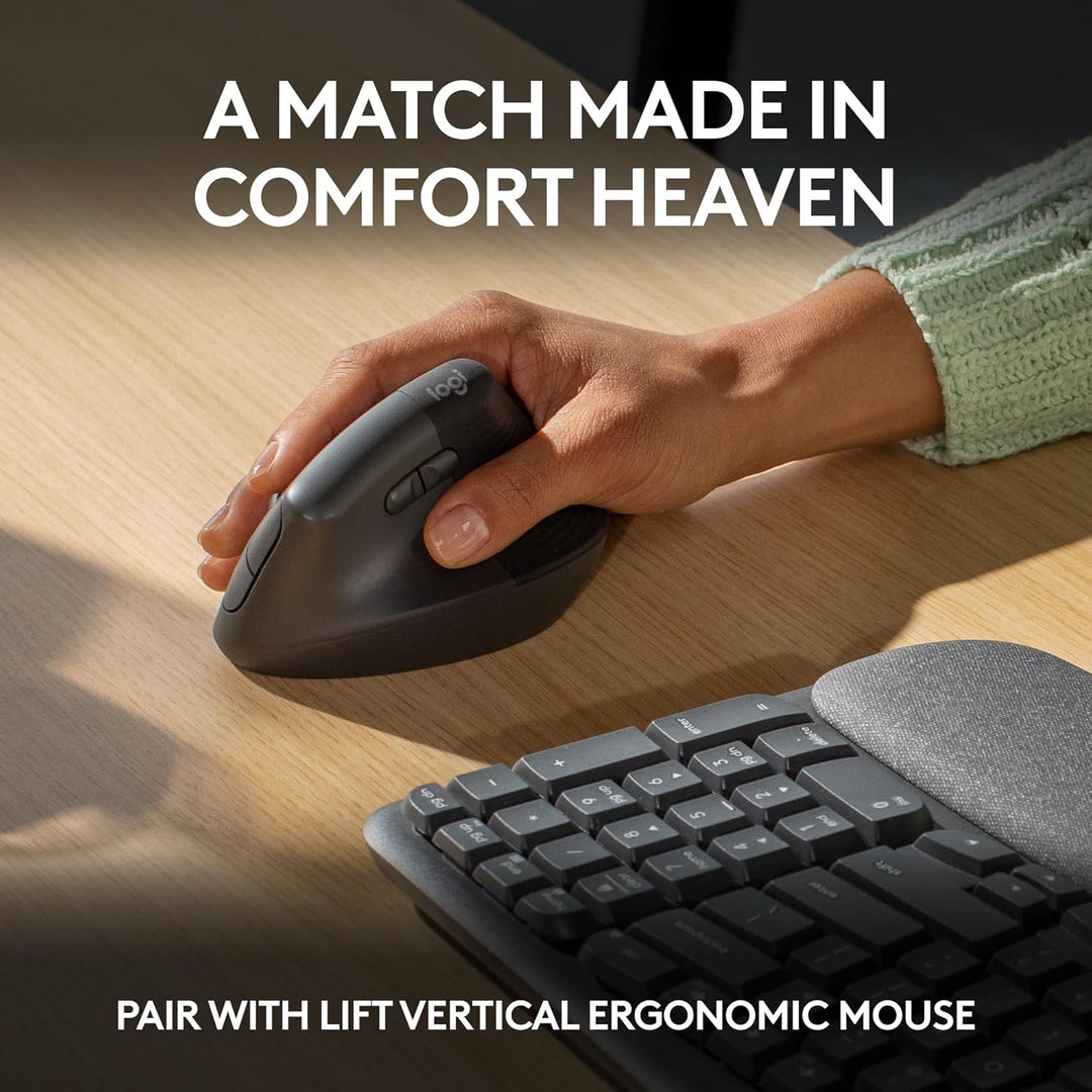 Logitech Wave Keys - Teclado Inalámbrico Ergonómico con Reposamuñec...