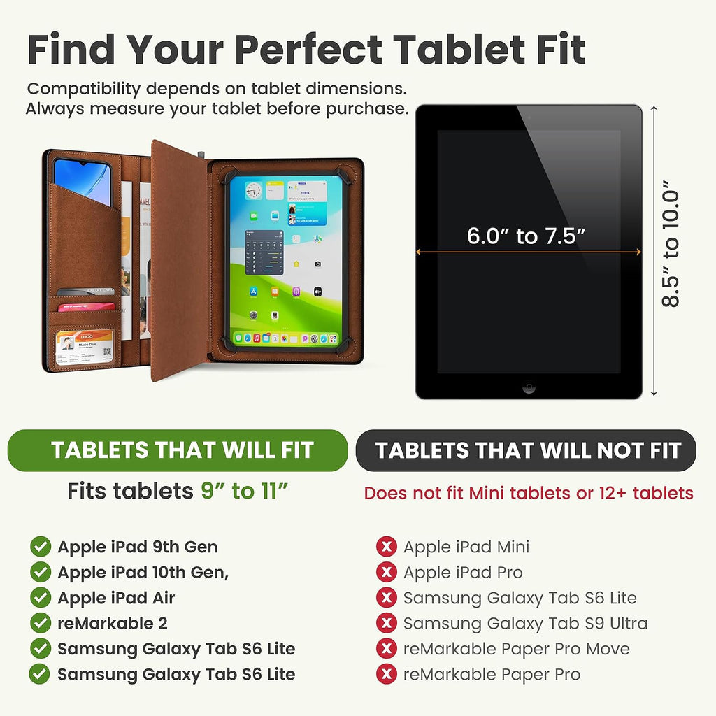 KHOMO Funda universal Padfolio – Organizador de tablet con soporte para bloc de notas – Compatible con iPad de 10ª/11ª generación, iPad Pro 11, iPad 7/8/9 (10.2 pulgadas, 10.9 pulgadas, 9.7 pulgadas)