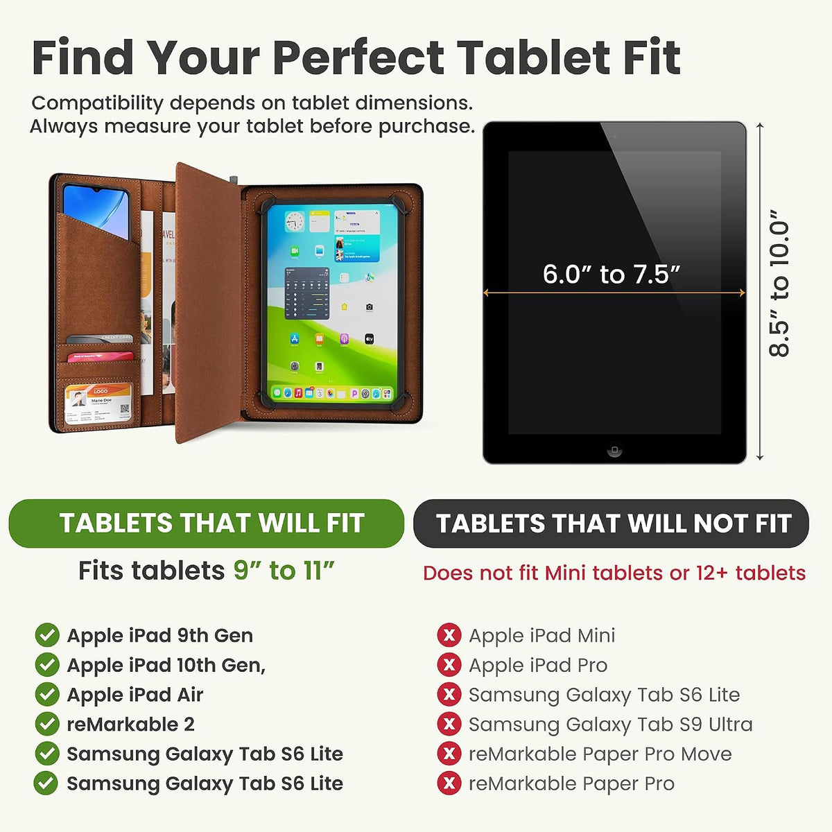 KHOMO Funda universal Padfolio – Organizador de tablet con soporte para bloc de notas – Compatible con iPad de 10ª/11ª generación, iPad Pro 11, iPad 7/8/9 (10.2 pulgadas, 10.9 pulgadas, 9.7 pulgadas)