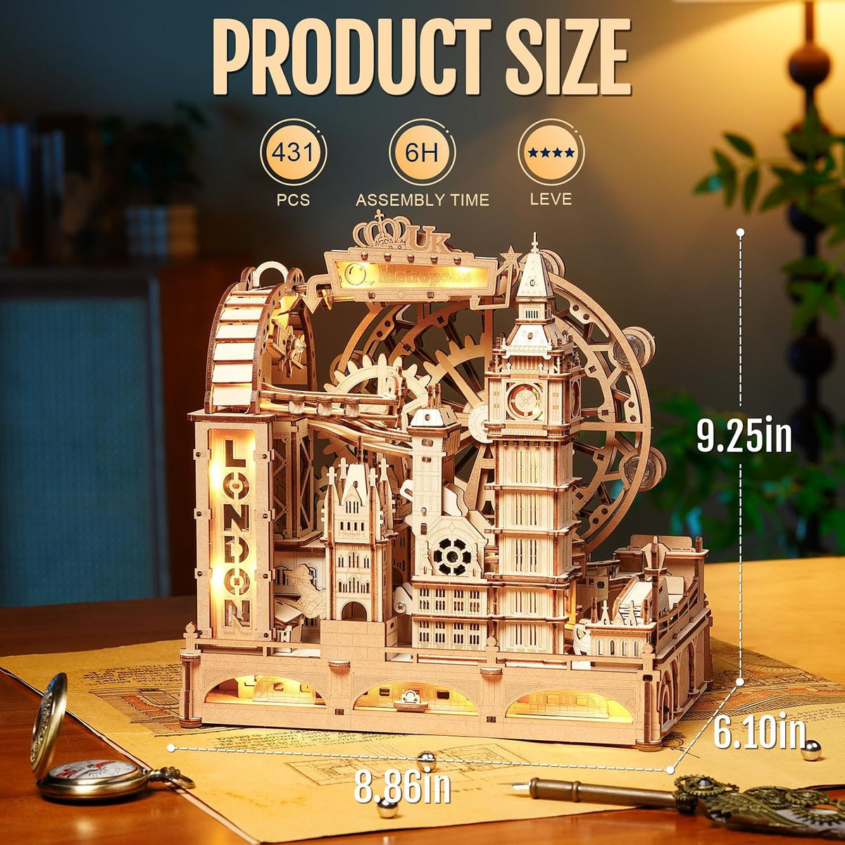 ROKR 3D Wooden Puzzles para Adults,Marble Travel London,431Piece 3D Puzzles,Marble Run Gift para Adults