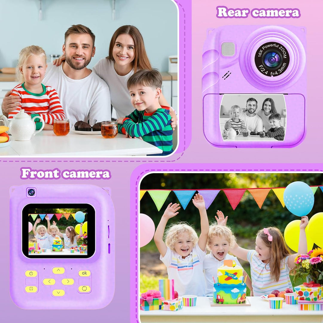 Cámara de impresión instantánea para niños, cámara de video 1080P c...