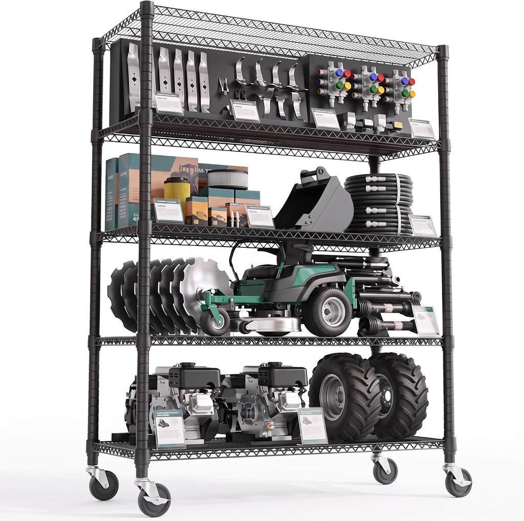 M MZG 3300LBS 53.1" W Estantería de 5 Niveles de Acero Estantería de Almacenamiento Estantería Utilitaria Organizador de Acero Estante de Alambre para Hogar, Cocina, Oficina, Garaje Negro 23.6" D x 53.1" W x 73.6" H