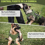 Arnés tipo chaleco para perro de servicio para perro grande, chaleco táctico MOLLE con 10 parches para mascotas, arnés resistente sin tirones para entrenamiento y caminatas