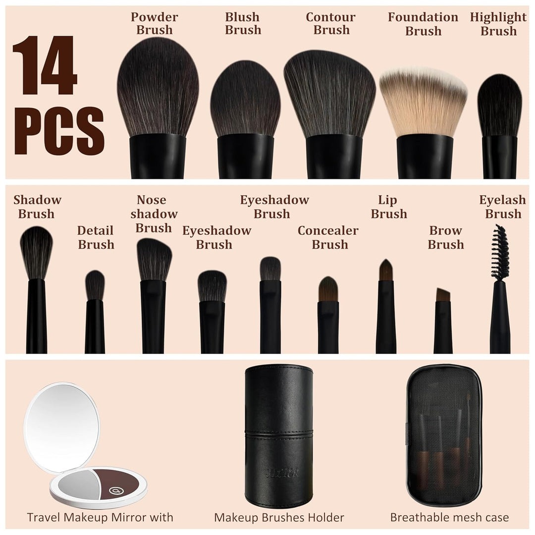 Jilier 14 piezas de mini brochas de maquillaje y espejo de bolsillo...