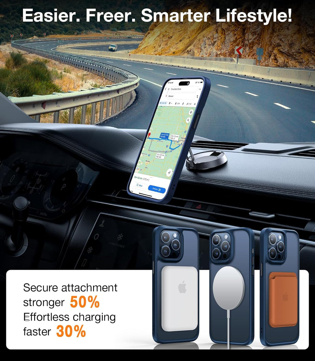 TORRAS Funda magnética a prueba de golpes para iPhone 15 Pro, [probada contra caídas de grado militar] [compatible con MagSafe] translúcida delgada, protectora, antiarañazos, antihuellas, Guardian Mag