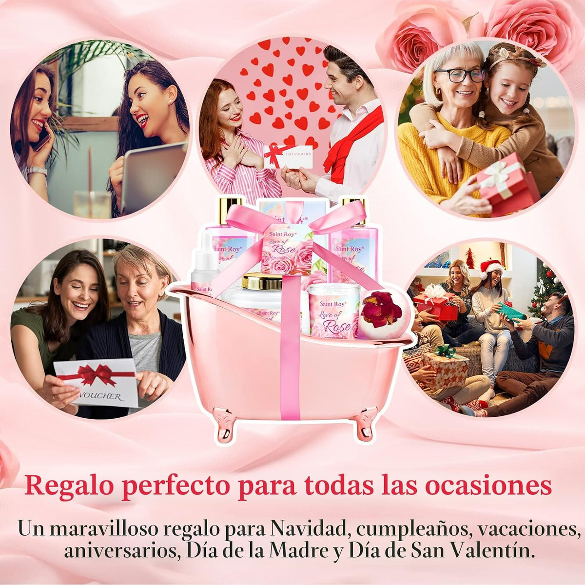 Regalos de spa para mujeres, regalos de spa de rosas, juego de cesta de