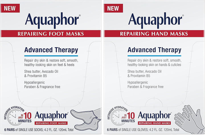 Aquaphor Juego de máscaras reparadoras de manos y pies con aceite d...