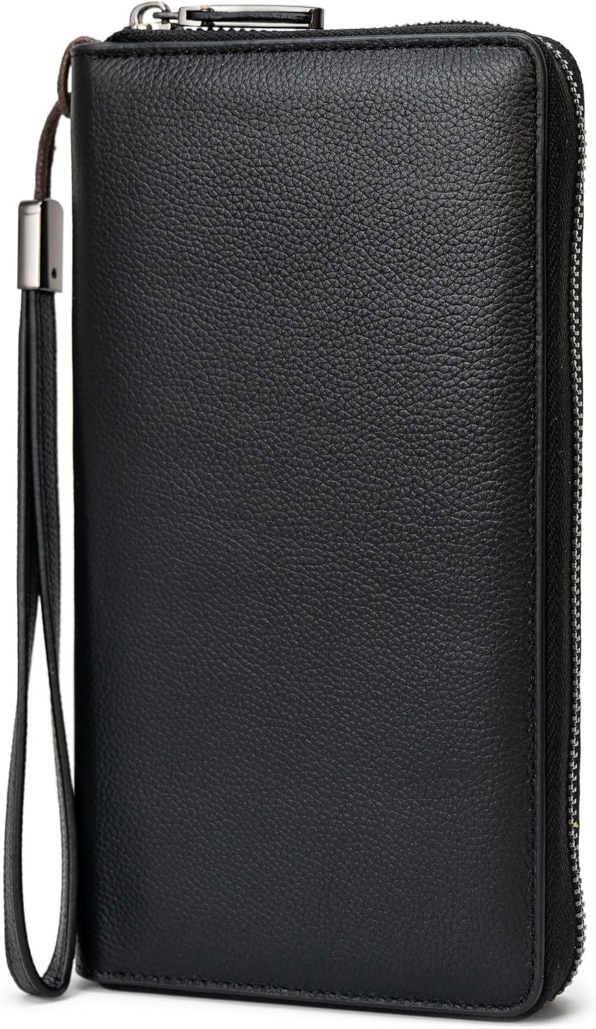Bveyzi Cartera de piel con bloqueo RFID para mujer, con cremallera alrededor del teléfono, embrague de gran capacidad, bolso de viaje para mujer