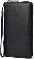 Bveyzi Cartera de piel con bloqueo RFID para mujer, con cremallera alrededor del teléfono, embrague de gran capacidad, bolso de viaje para mujer