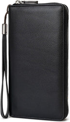 Bveyzi Cartera de piel con bloqueo RFID para mujer, con cremallera alrededor del teléfono, embrague de gran capacidad, bolso de viaje para mujer
