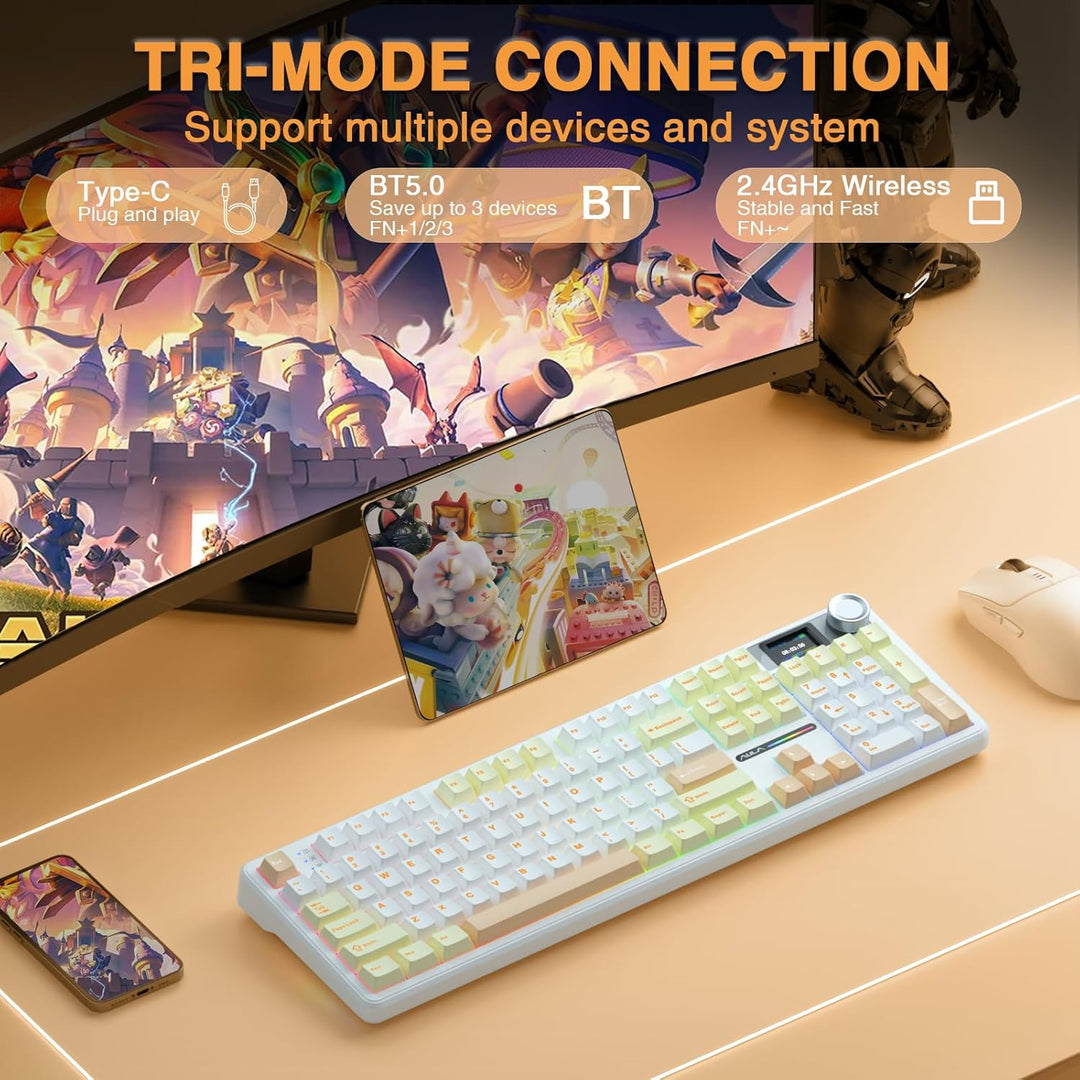 AULA F108 PRO - Teclado mecánico inalámbrico con pantalla y perilla...