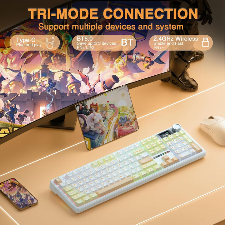 AULA F108 PRO - Teclado mecánico inalámbrico con pantalla y perilla...