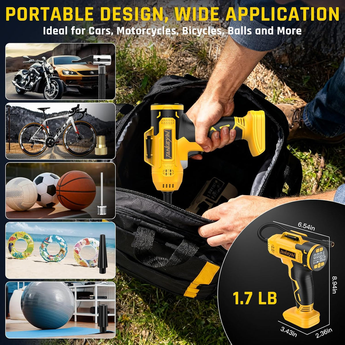 Compresor de aire portátil para inflador de neumáticos, compatible...