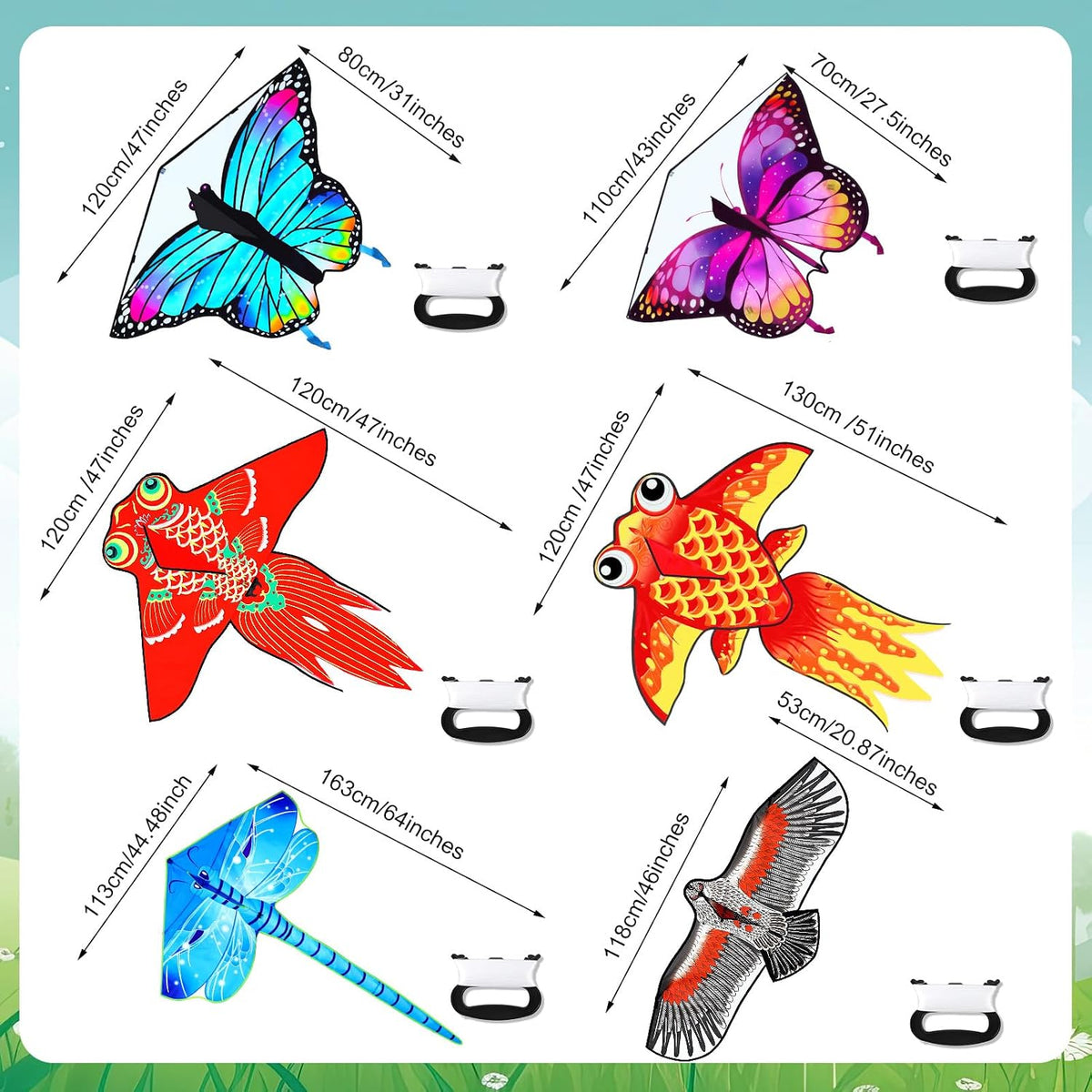 6 piezas de cometa grande para niños y adultos, juegos al aire libre
