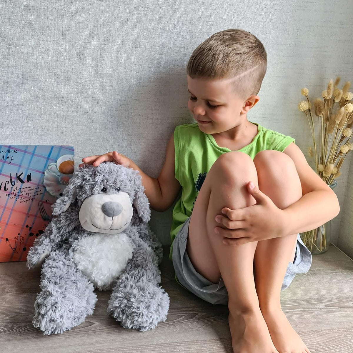 WEIGEDU Peluche de Cachorro Perro Gris Sonriente