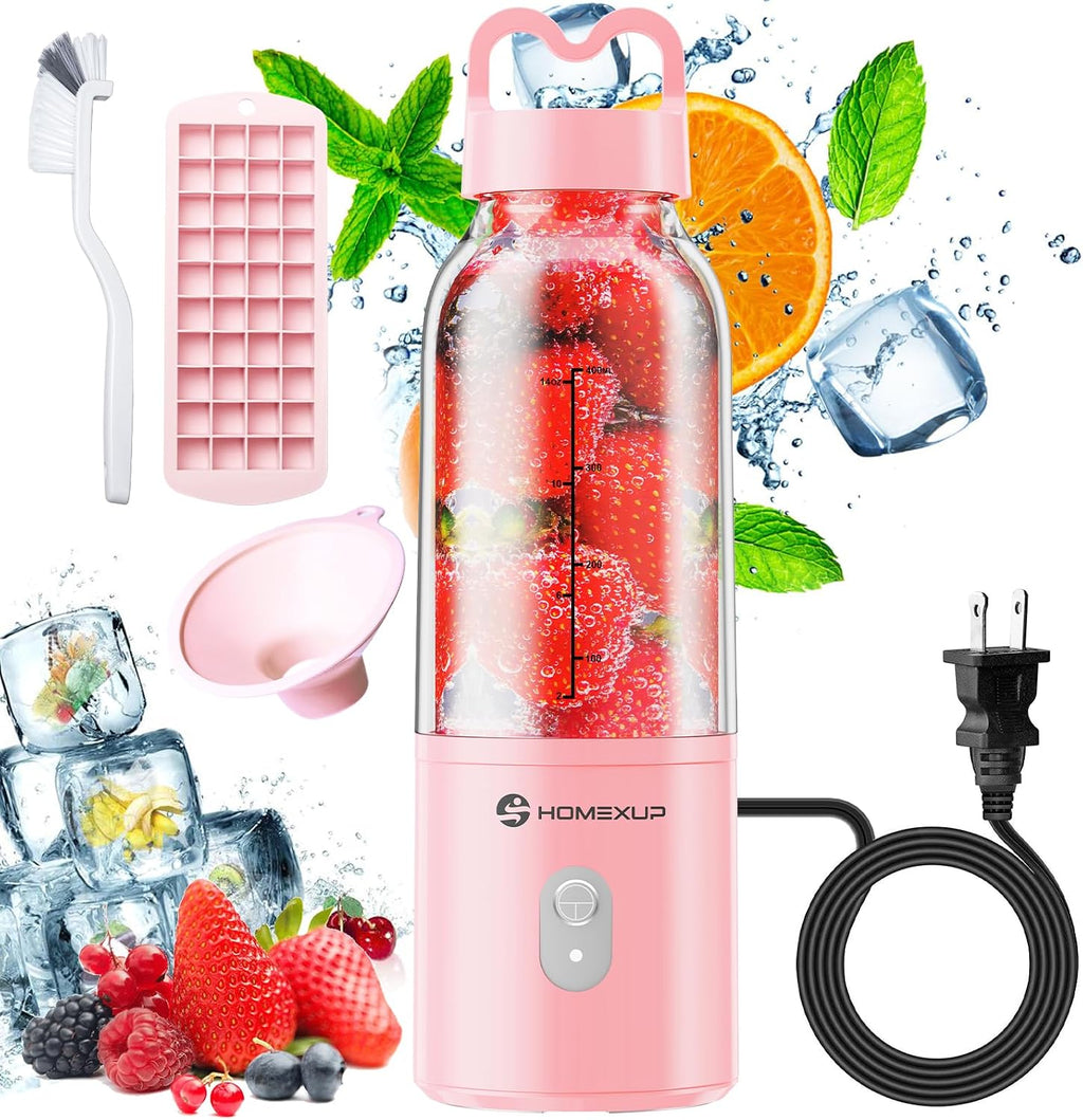 Licuadora Personal Portátil 17 OZ/500 ML Exprimidor, Licuadora de Tamaño Personal de 175W, Ideal para Batidos, Mezcla de Hielo, Preparación de Jugos y Procesamiento de Alimentos, Compacta, Conveniente